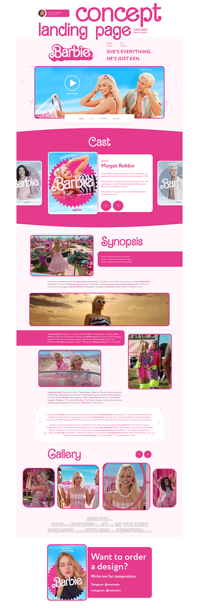 Barbie | concept landing page barbie branding cinema design film graphic design illustration ui ux vector web webdesign