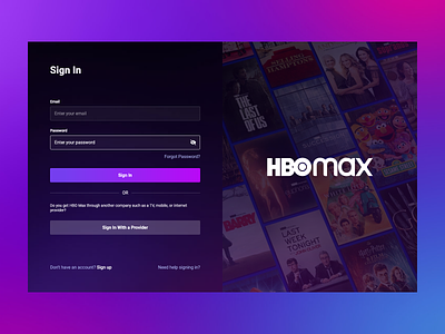 HBO Max - Sign In Page design hbo login purple ui ux