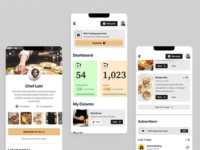 Recipe subscription platform 2 android app chef clean gray ios mobile product design recipe saas sand subscription ui uiux ux white