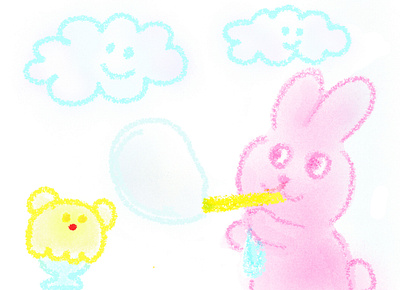 Soap bubbles carddesign character cutedesign design digitaldrawing drawing graphic design illustration kawaii rabbit soapbubbles summer