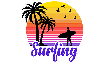 Surfing Paradise T shirt Design beach design illustration plam tree surf surf board surfing t shirt t shirt design typography vector
