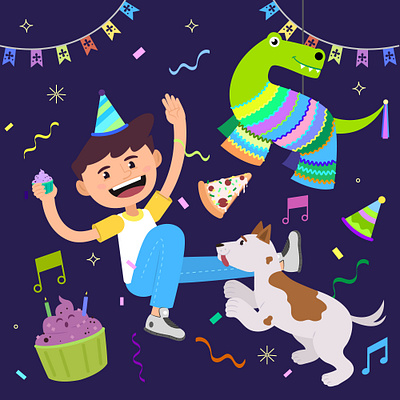 Boy birthday's party birthday flatillustration illustration kids book party vectorart