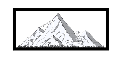 Mountain Scape (JR) cabin design drawing freehand illustration mountain pen sketch ski snow snowboard winter