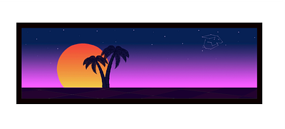 Retrowave Sunset (JR) branding design drawing freehand illustration palm palmtree pen retro retrowave sketch stars sun sunset trees