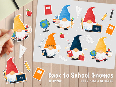 Back to School Gnomes Stickers bundle collection gnomes graphic design illustration school set stickers