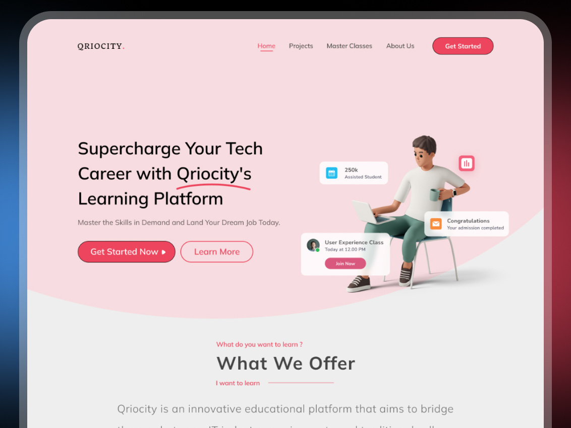 Qriocity - Course, Masterclass Website UI by Juned Shaikh on Dribbble