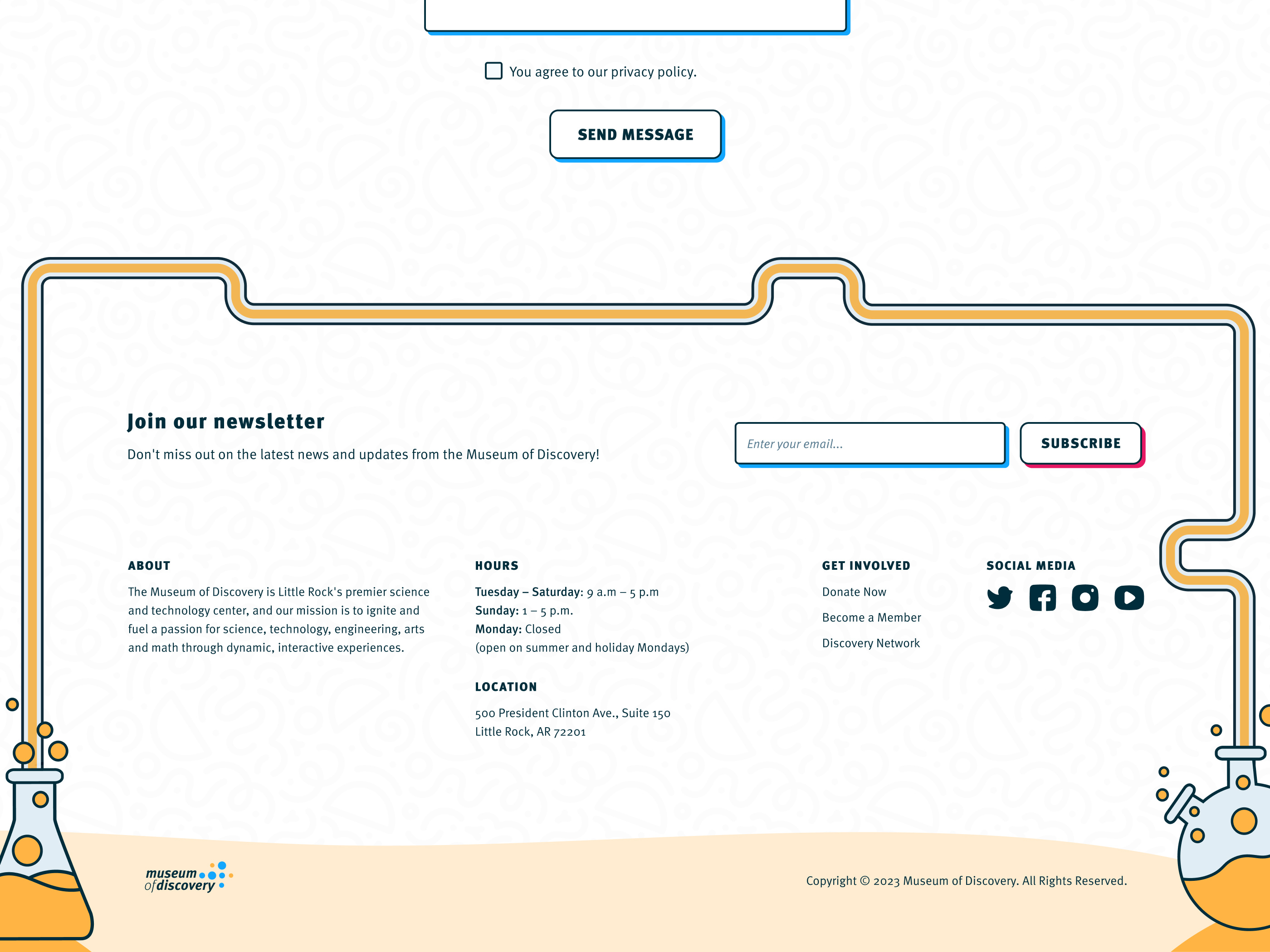 Footer animation for a STEM Museum website after effects animated animation figma footer illustration illustrator svgator web design website