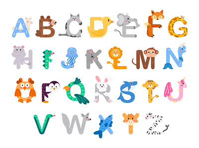 Zoo alphabet. Animal alphabet. Letters from A to Z. Cartoon vocabulary