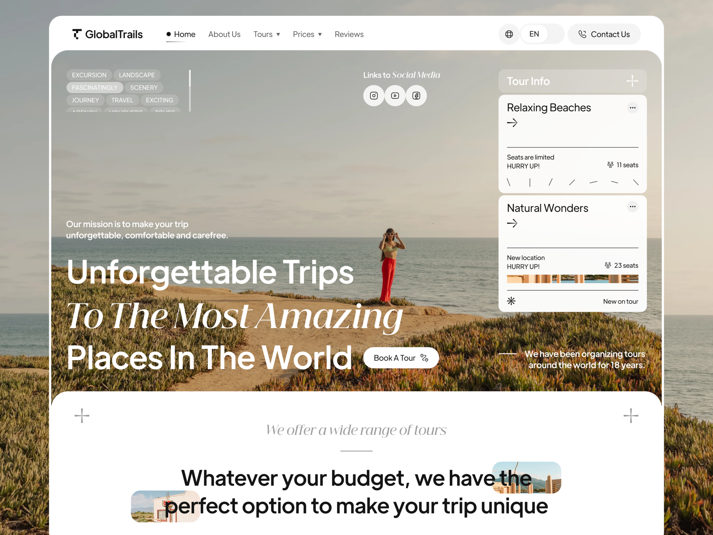 GlobalTrails - Travel Platform adventure airbnb booking cruise destination discovery expedition flight hostel landing page navigation places qclay social travel travel management travel platform trip voyage webdesign