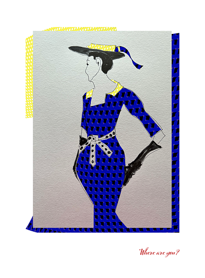 Where are you? 50´s fashion belt dots dress fashion hat illustration woman