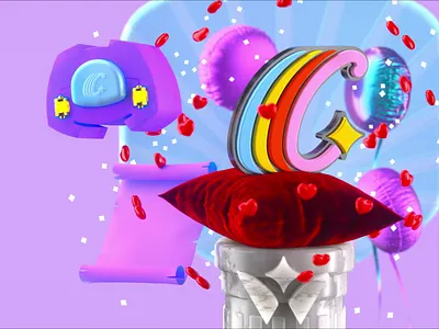 Communities Launch Party logo animation 3d animation 3d art 3d illustration 3d logo animation animation loop balloons branding celebration discord discord bot doodle launch launch party marble column onboard onboarding party velvet pillow