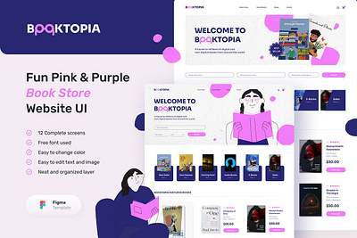 Booktopia – Fun Pink & Purple Book Store Website UI app application homepage landing landing page landingpage mobile app ui ui ux uidesign uiux uiuxdesign user user experience ux uxdesign uxui web webdesign website