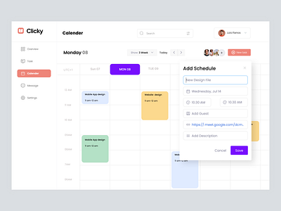 Calender Schedule Web App calender dashboard france mockup product saas sass ui ui design