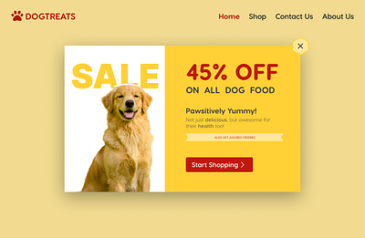 Daily UI Challenge | Day 16 | Pop Up Overlay 100daysdailyuichallenge ad overlay ad pop up coupon dailyui design discount dog dogfood dogfoodwebsite dogs figma overlay pop up pop up overlay website