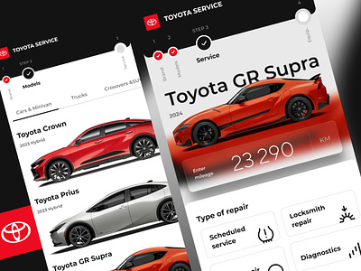 Toyota Service Mobile App Automotive app design auto service automotive car mobile app automotive prius supra toyota ui uiux ux