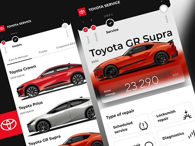Toyota Service Mobile App Automotive app design auto service automotive car mobile app automotive prius supra toyota ui uiux ux