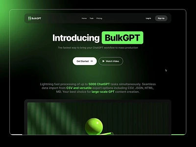 BulkGPT AI Landingpage ai branding c4d chat dashboard generated gpt gpt3 gpt4 home input launcher openai simple speaking suggestions tasks ui ux writting