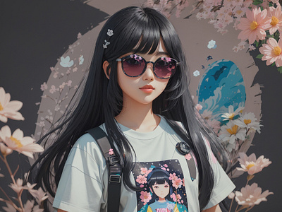 KOREAN GIRL animation design flower illustration vector