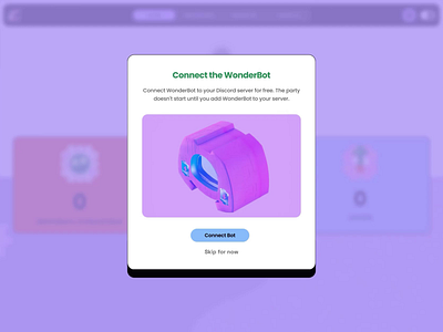 Connect bot onboarding modal 3d add bot animation connect connect discord cta cute cute bot discord figma modal motion graphics onboarding pop up popover popup product design robot signup ui design