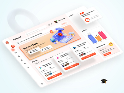 Online learning platform dashboard design - flying elements 3d admin panel branding chart clean dashboard design education education platform graphic design learning learning platform product design saas saasui ui ux