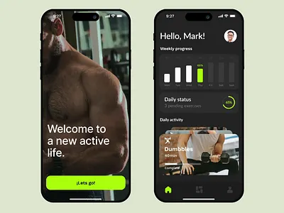 Fitness life App UI Design app branding challenge design energy exercises flat graphic design healthy life motion graphics physical progress sport tracking trainer training ui ux wellness
