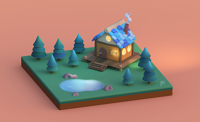 Cozy house with a lake 3d 3d illustration 3darts house lake tree womp