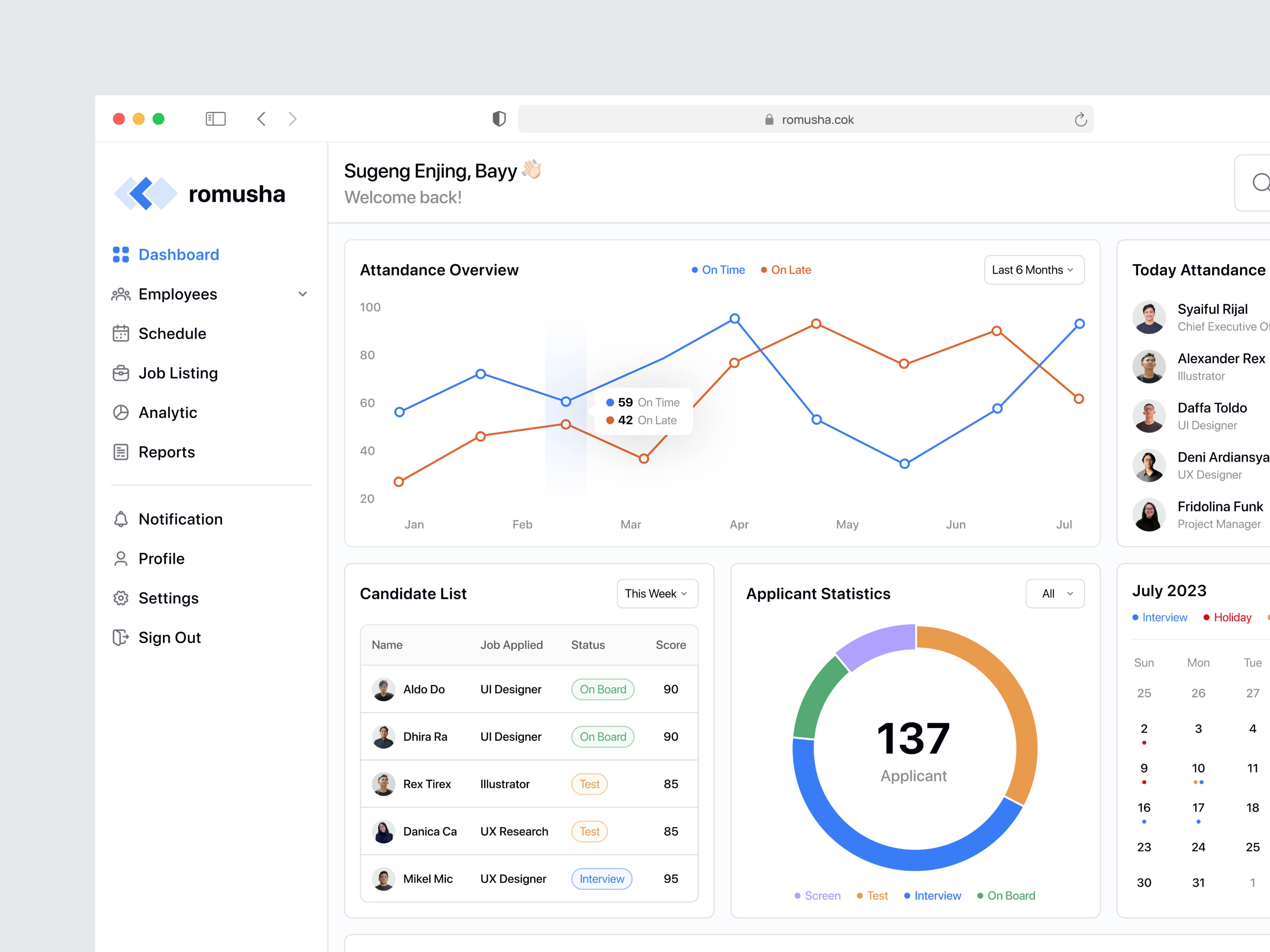 romusha - HR Management Dashboard admin agency candidate career company dashboard employee hiring hr hr dashboard hr management job management product design recruit recruitment saas saas dashboard