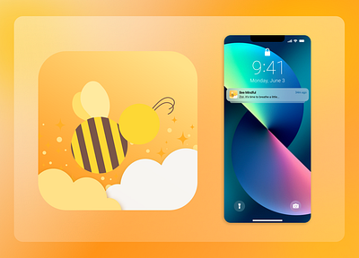 DailyUI 005- App Icon Design: Bee Mindful app design app icon bee themed daily ui 005 daily ui 5 graphic design icon screen illustration illustration cartoon ui yellow and orange yellow pallete