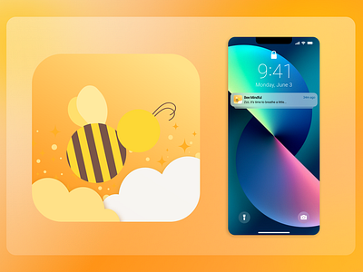 DailyUI 005- App Icon Design: Bee Mindful app design app icon bee themed daily ui 005 daily ui 5 graphic design icon screen illustration illustration cartoon ui yellow and orange yellow pallete