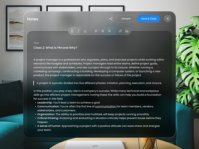 Klause - E-Course Note Section apple product ar clean design e course e learning futuristic glass effect glassmorphism modern note product design spatial ui ui ui design vision pro vr web app web design website writing website