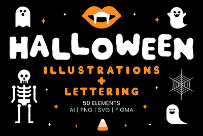 Halloween Illustrations & Lettering app branding design graphic design illustration logo typography ui ux vector