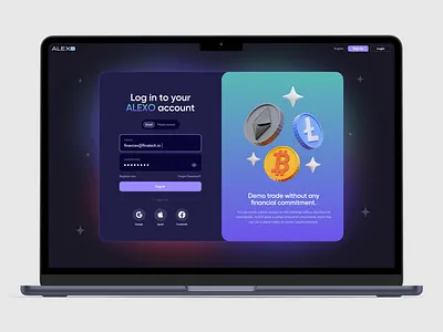 ALEXO - Login & Sign Up 3d bank branding buy coin crypto design exchange finance illustration mobile nft trading ui web