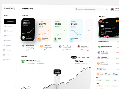 Investrust - Investment Dashboard analytic bank banking credit card dashboard finance financial plane fintech investment management money money management oneweekwonders oww owwstudio saas savings ui wallet web app