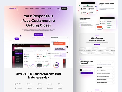 Matur.io - Chat Support Landing Page chat chat support clean clean interface clean website dashboard landing page design landing page saas saas chat support saas landing page support ui website