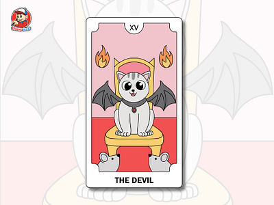 Oracle Tarot Card The Devil - Cute Cat vectorstyle