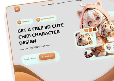 3C | Web Design 3d anime chibi design herosection ui website