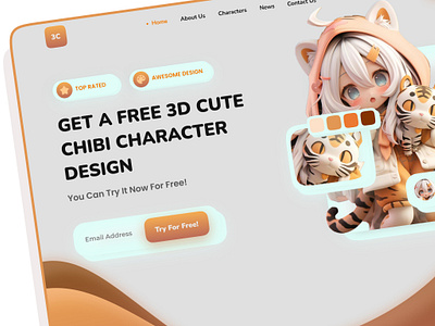 3C | Web Design 3d anime chibi design herosection ui website