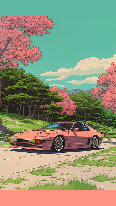 🌸Serene Scenic Drive automotive art car art car illustration design digital art illustration japanese cars