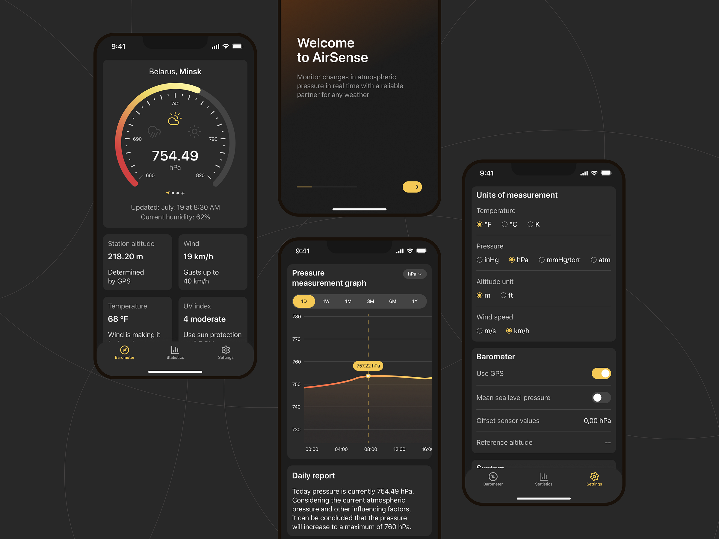 AirSense Barometer app by Margarita Kulagina on Dribbble