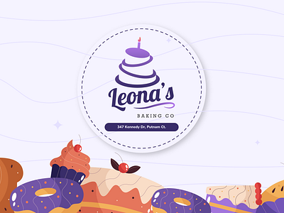 Leona's Baking Co Logo Design bakery logo baking logo birthday cake brand guide brand guidelines brand manual brand sticker branding cake logo candle on cake color palette elegant logo graphic design illustration logo luxury branding sweet logo typography vector vector logo