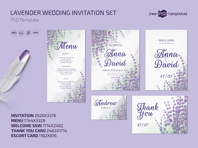 Free Lavender Wedding Invitation Set free free invitation freebie invitation set lavender marriage photoshop psd template templates wedding wedding and marriage wedding card designs wedding designs wedding invitation designs wedding invite