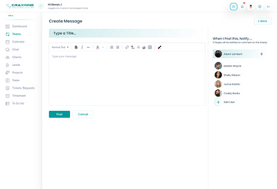 Create Message board craxinno craxinnotechnologies create feed figma design message messageboard subscribers ui users