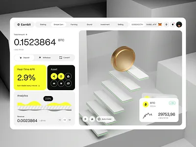 Earning page 3d bitcoin coin crypto crypto exchange design earn ethereum exchange farming investment staking trade trading platform ui ux web