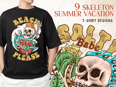 Skeleton Summer Beach Vacation T-shirt Designs beach beach t shirt design holiday holidays illustration paradise t shirt design pod print on demand skeleton skeleton t shirt design skull skull t shirt design summer summer paradise summer t shirt design summer vibes t shirt designs vacation vintage vintage summer