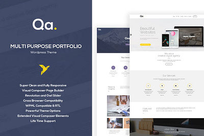 Qa - Multipurpose Wordpress Template agency creative one page parallax portfolio responsive revolution slider simple web design