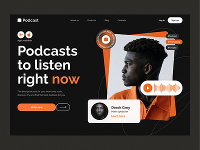 Podcast platform 📻 | Hyperactive audio content audio player audios branding colors design hero section hyperactive interfaces podcasts podcasts online product design streaming streaming platform typography ui ux web design