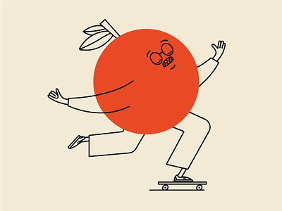 Orange skateboarder circle flat fruit fun graphic design illustration lines minimalist old orange simple skateboard vector vintage