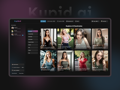 Kupid.ai | Dating with AI ai ai chat ai generator branding cards dashboard dating design filter header home page image generator nsfw profile sidebar ui ux web design website