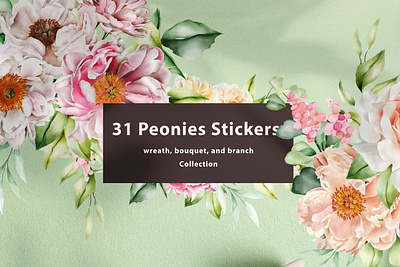 Floral peonies stickers collection elements illustration nature