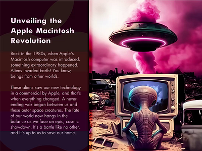 Apple's Macintosh sparks an alien invasion - A story never told 90 day ui challange animation app branding design graphic design illustration logo ui ux